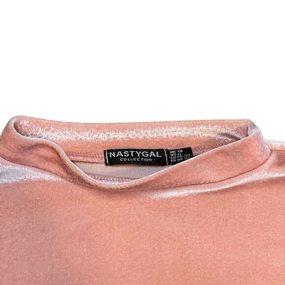 NASTY GAL Velvet High Neck Cropped Shirt Pink Size 6 - Picture 5 of 5